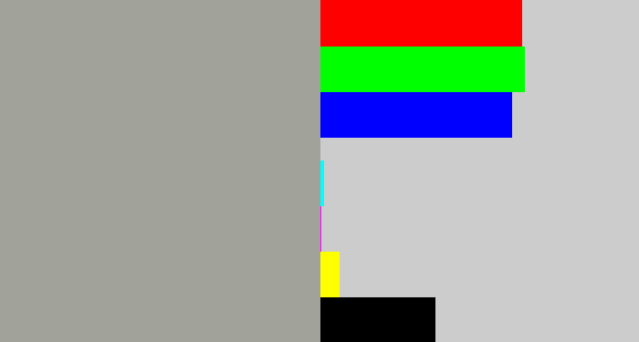 Hex color #a1a39a - greyish