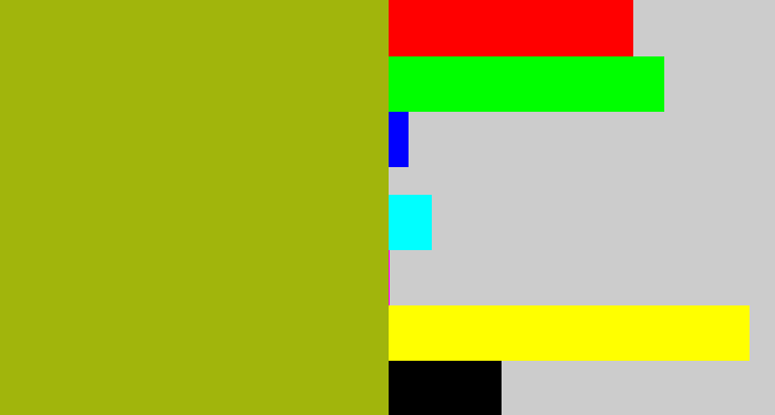 Hex color #a1b50c - mustard green
