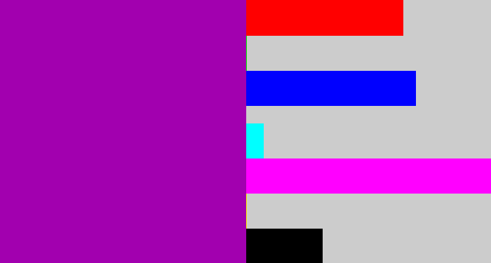 Hex color #a200af - barney purple