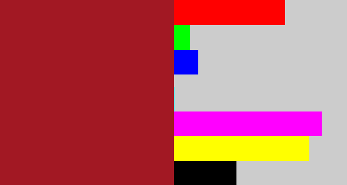 Hex color #a21823 - rouge