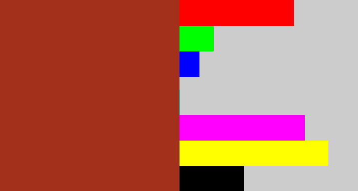 Hex color #a2301b - brick