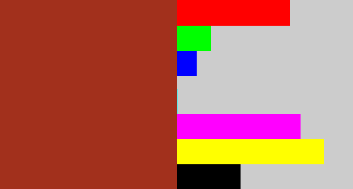 Hex color #a2301c - brick