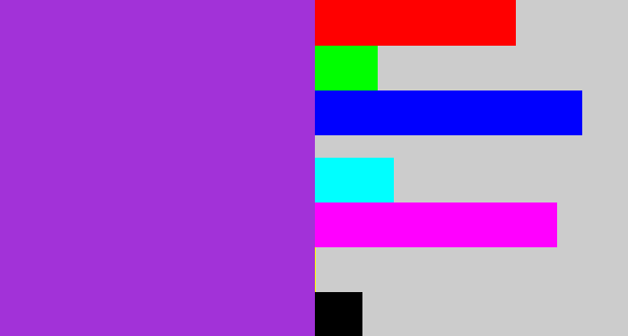 Hex color #a232d8 - lightish purple