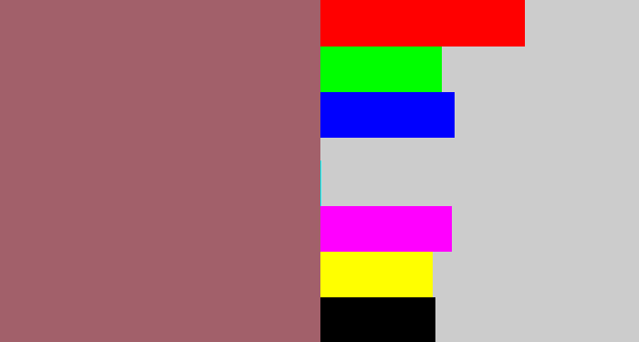 Hex color #a2606a - reddish grey
