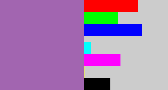 Hex color #a265b0 - soft purple