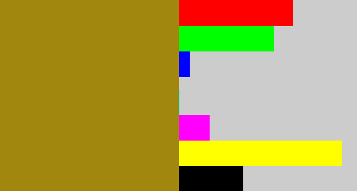 Hex color #a2870f - dark mustard