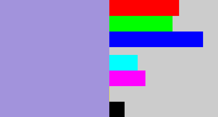 Hex color #a293dc - pale purple