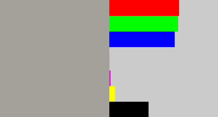 Hex color #a2a19a - greyish