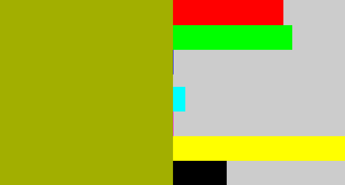 Hex color #a2af00 - mustard green