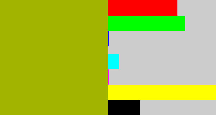 Hex color #a2b400 - mustard green