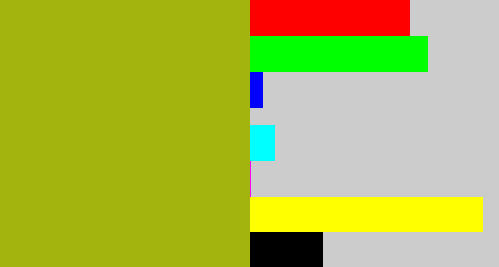Hex color #a2b40d - mustard green