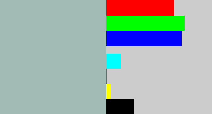 Hex color #a2bcb5 - light grey blue
