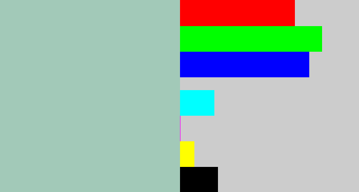 Hex color #a2c9b8 - light grey blue