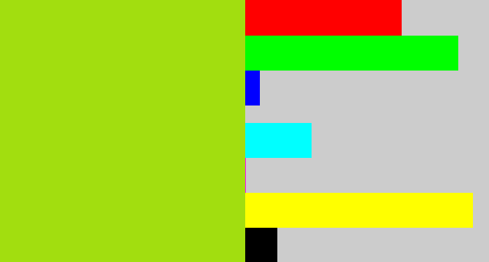 Hex color #a2de0f - yellowish green