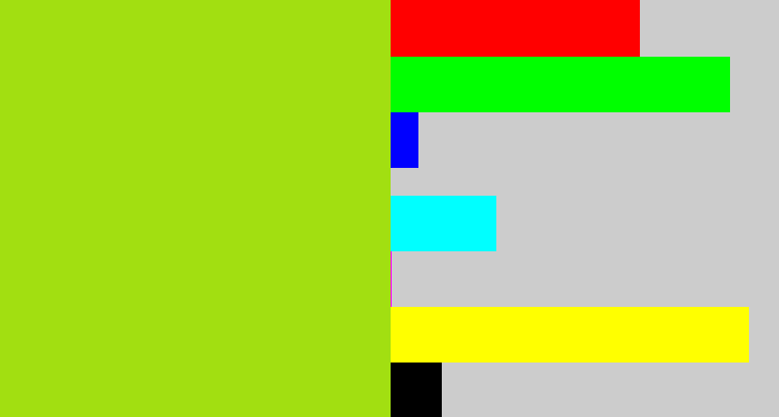 Hex color #a2df11 - yellowish green