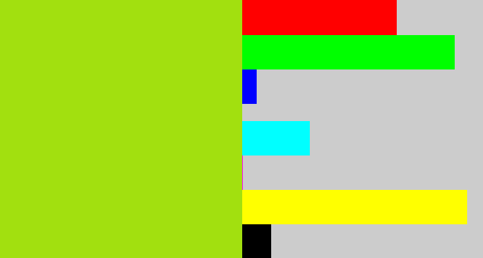 Hex color #a2e00f - yellowish green