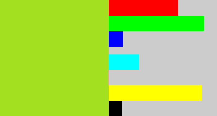 Hex color #a2e020 - yellowish green