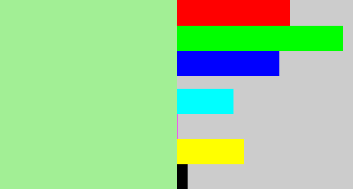 Hex color #a2ef95 - pale light green