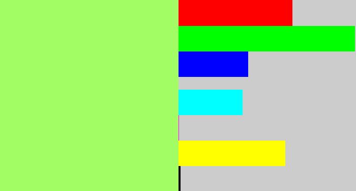 Hex color #a2fc64 - light grass green