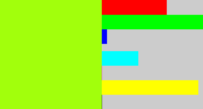 Hex color #a2ff0c - electric lime