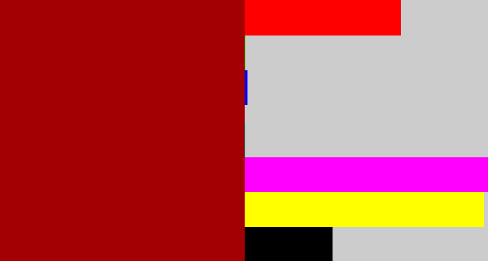 Hex color #a30003 - darkish red