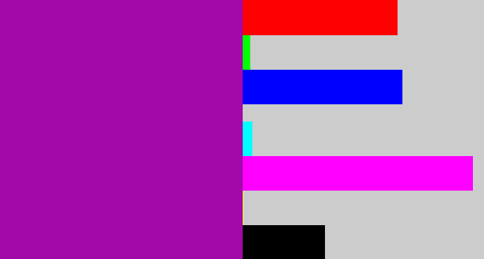 Hex color #a308a9 - barney purple