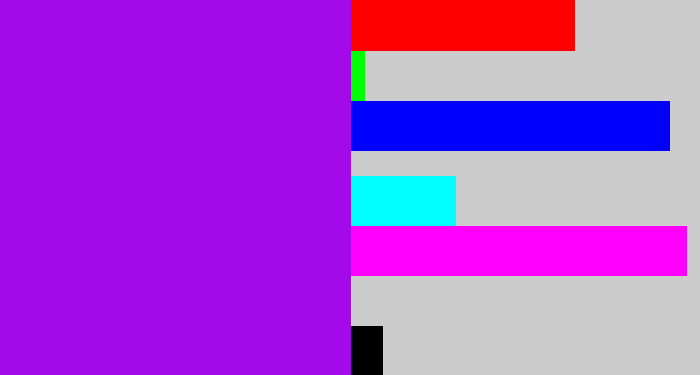 Hex color #a309e9 - violet