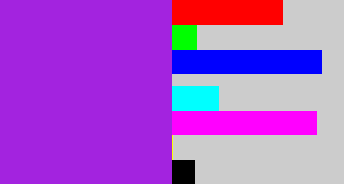 Hex color #a323df - violet