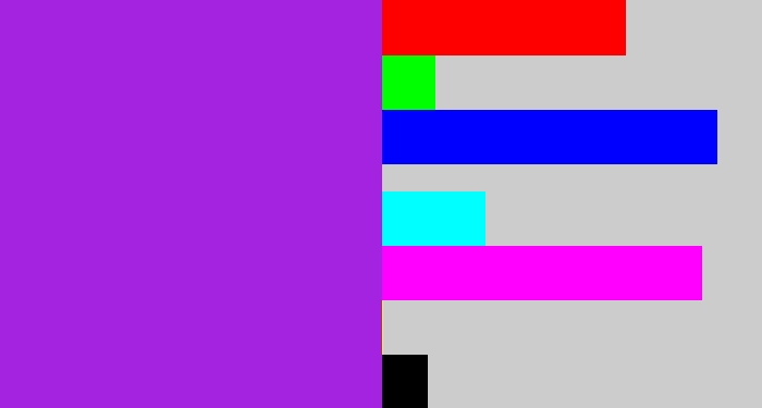 Hex color #a323e0 - violet
