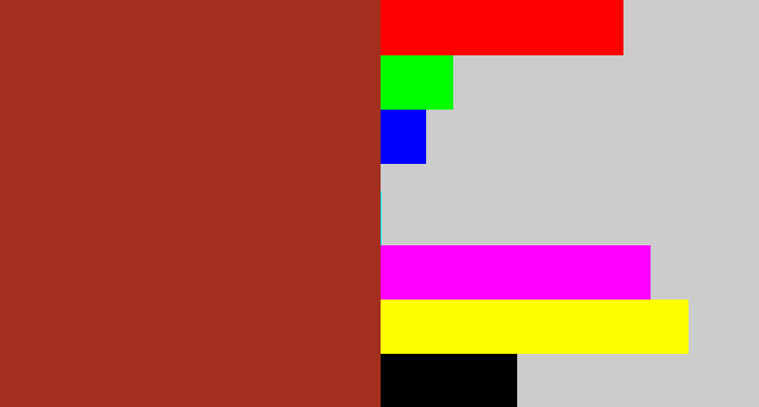 Hex color #a3301f - brick