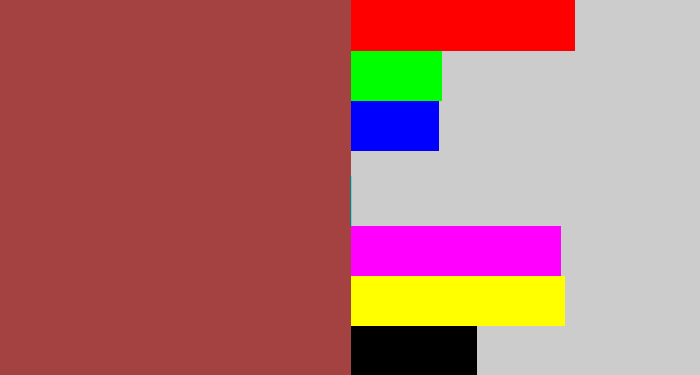 Hex color #a34240 - light maroon
