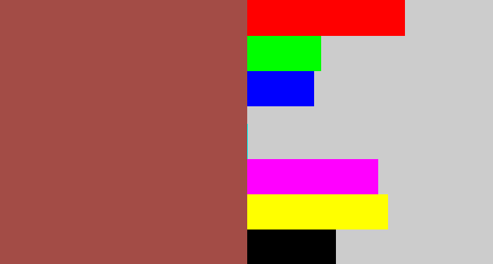 Hex color #a34c46 - light maroon