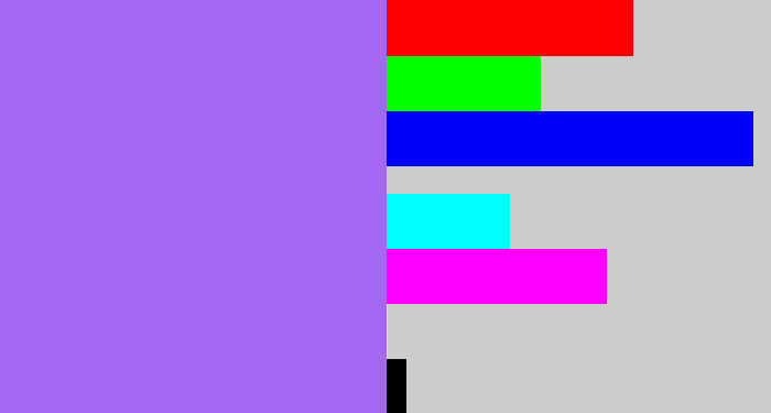 Hex color #a367f1 - lighter purple