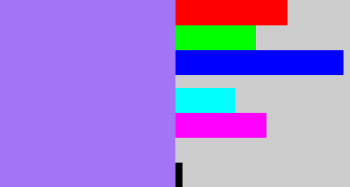 Hex color #a375f6 - light urple