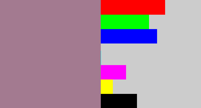 Hex color #a37a90 - purpley grey