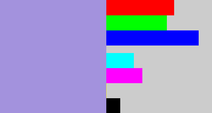 Hex color #a392dd - pale purple