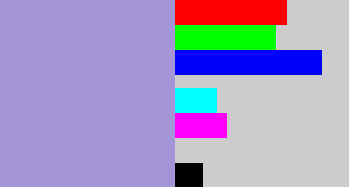 Hex color #a395d6 - pale purple