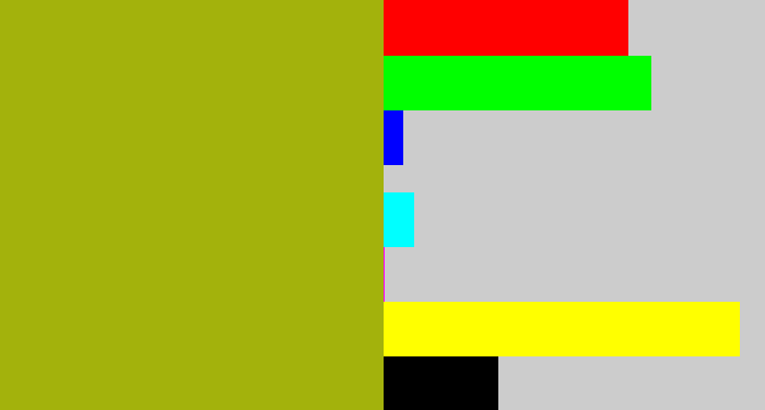 Hex color #a3b20c - mustard green
