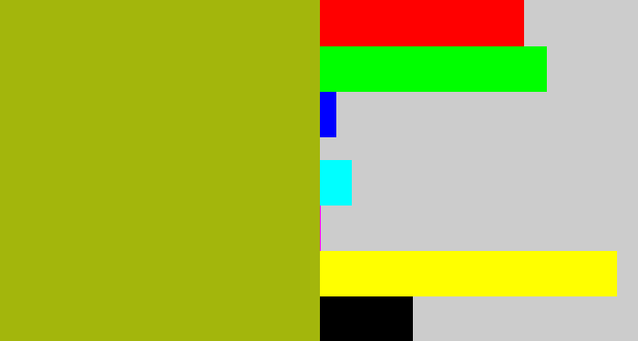 Hex color #a3b60c - mustard green