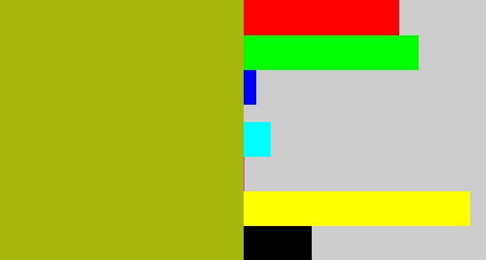 Hex color #a3b70c - mustard green
