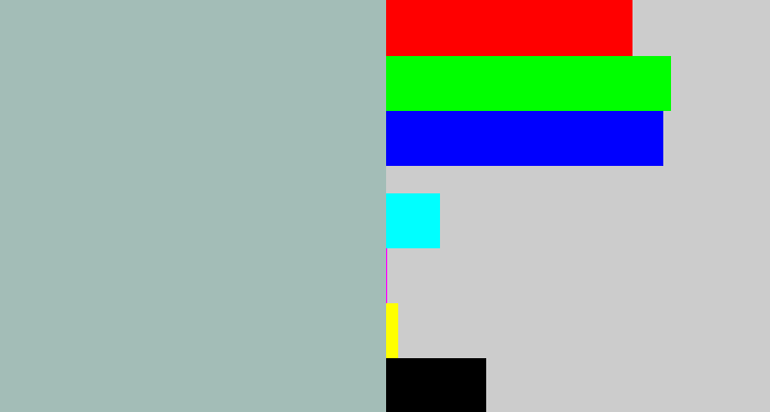 Hex color #a3bdb7 - light grey blue