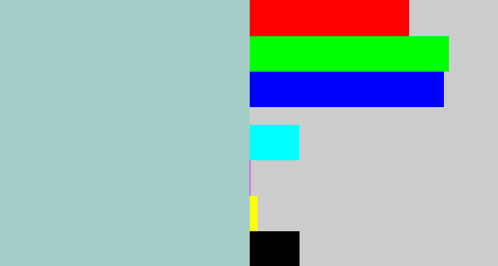 Hex color #a3cdc6 - light grey blue
