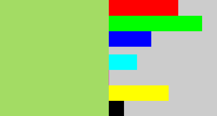 Hex color #a3dc64 - light moss green
