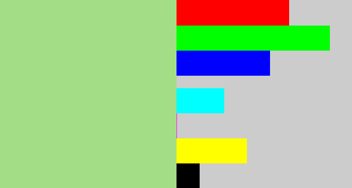Hex color #a3de86 - pale olive green