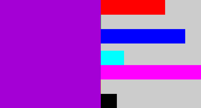 Hex color #a400d5 - vibrant purple
