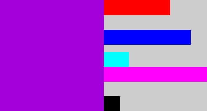 Hex color #a400d7 - vibrant purple