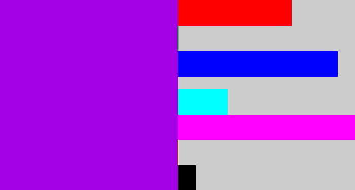 Hex color #a400e5 - vibrant purple