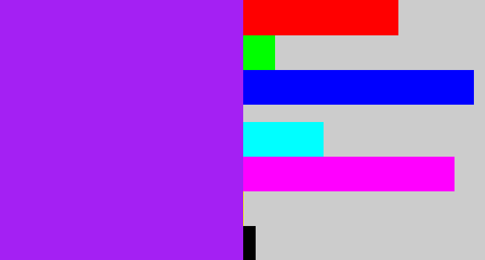 Hex color #a420f3 - electric purple