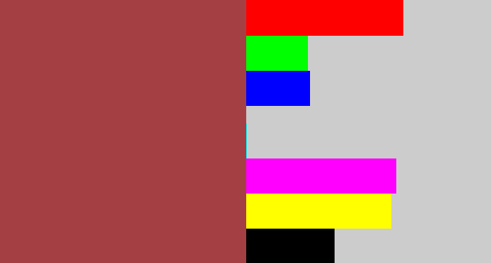 Hex color #a44043 - light maroon