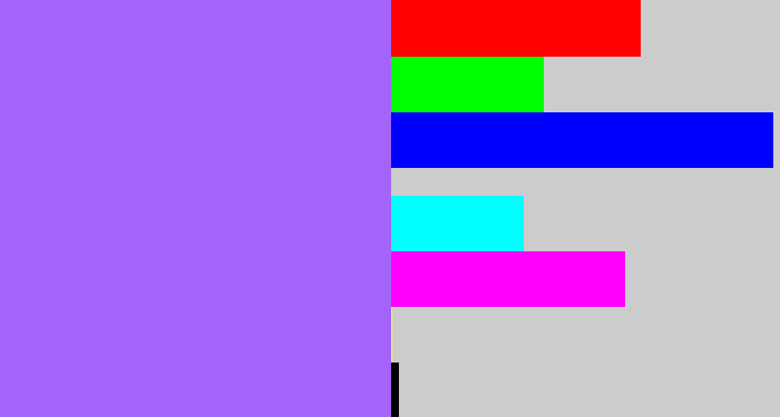 Hex color #a464fa - lighter purple